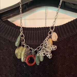 Chic Silver Butterfly Necklace with Multicolored Beads